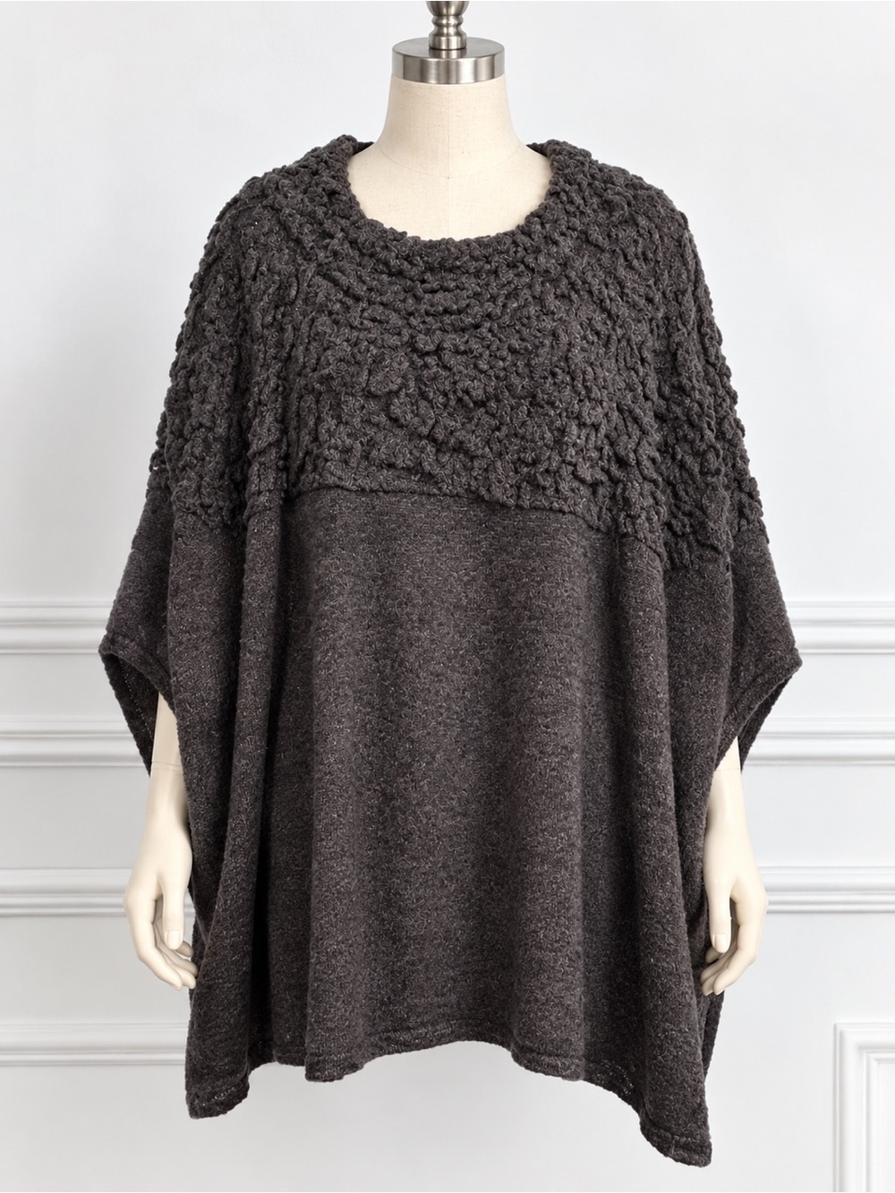 CAbi Waverly Poncho #3124: Charcoal Mohair Wool Knit Poncho Sweater